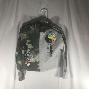 Justice Sport Girls Split Camo & Grey Yin Yang Cropped Hoodie - Size Medium (10)